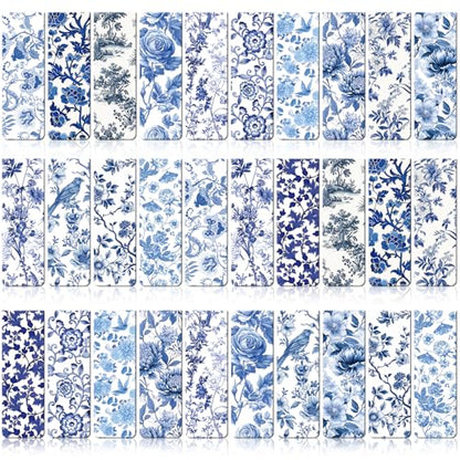 Chinoiserie Magnetic Bookmarks Gifts - 30 PCs Blue and White Book Marks Reading Women Bulk Floral Bird Tree Aesthetic Magnet Page Markers Clip Birthday Back to School World Book Day Decor - style: Chinoiserie