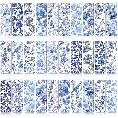 Chinoiserie Magnetic Bookmarks Gifts - 30 PCs Blue and White Book Marks Reading Women Bulk Floral Bird Tree Aesthetic Magnet Page Markers Clip Birthday Back to School World Book Day Decor - style: Chinoiserie