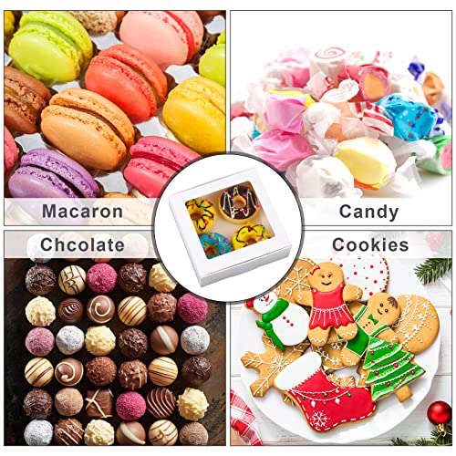 Zonon 30 Pcs Kraft Paper Boxes with Window 4.13 x 4.13 x 1.18 Inch Candy Packaging, Small Gift Boxes, Soap holder, Mini Treat Packaging for Bakery Chocolate Jewelry Display (White) - color: White