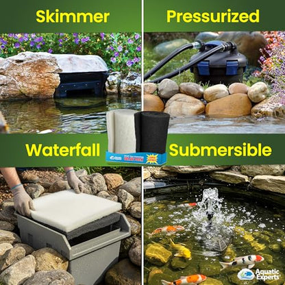 Aquatic Experts Classic Koi Pond Filter Pad Bundle – Fine & Coarse Bulk Roll Pond Filter Media, Ultra Durable Reusable Fish Pond Filter Material (Fine: 18" x 36", Coarse: 18" x 36") - size: 18” x 36”