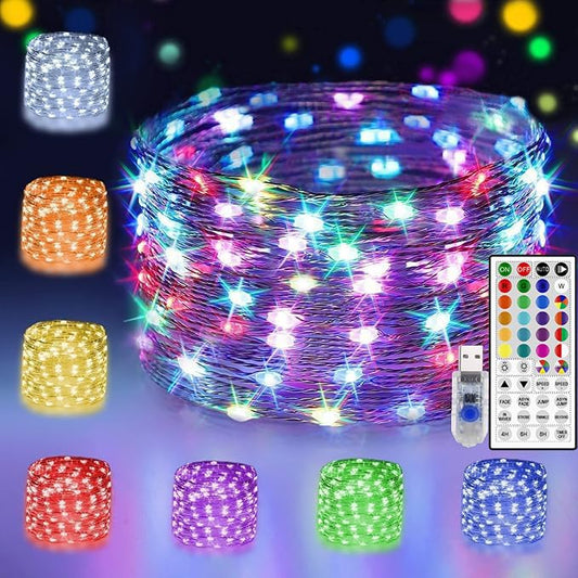 StarryEver 24 Multi Color Changing Fairy Lights USB Powered with Remote Control, 33ft 100 RGB LED Bright Silver Wire Starry String Lights for Christmas Tree, Wedding Party, Bedroom Holiday Décor - color: Multicolor, size: 33ft 100LED