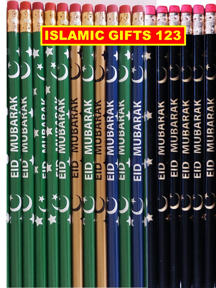 100 Pcs Eid Mubarak Pencils Ramadan Gifts Ramadan Silicone Bracelets Eid Mubarak Party Decorations Gifts for Muslims Ramadan Favors Ramadan Decor (Eid Pencils) - style: Eid Pencils