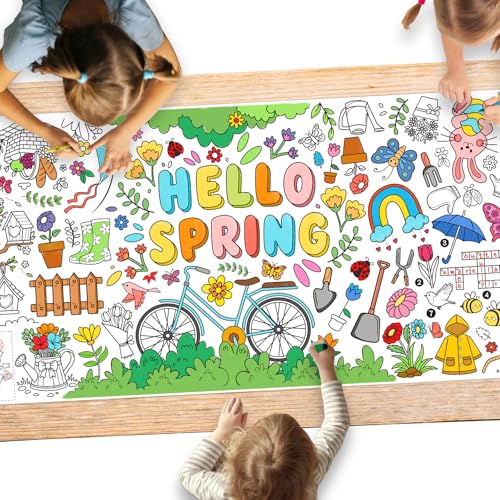 Gatherfun Hello Spring Giant Coloring Poster for Classroom - 31.5x72 Versatile Spring Activity Poster/Table Cover for School Parties,Birthday & Special Events Decoration - color: Spring