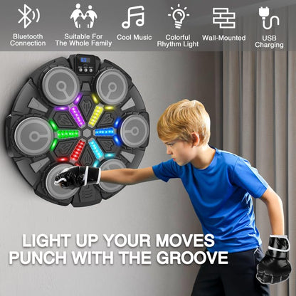 Music Boxing Machine Sport Toys for Kids and Adults,Wall Mounted Bluetooth Smart Punching Target,Training Pad Toy with Boxing Glove,Ideas Toys for Boys Girls Kids 3 4 5 6 7 8 9 10 11 12+ Years Old - color: Black M
