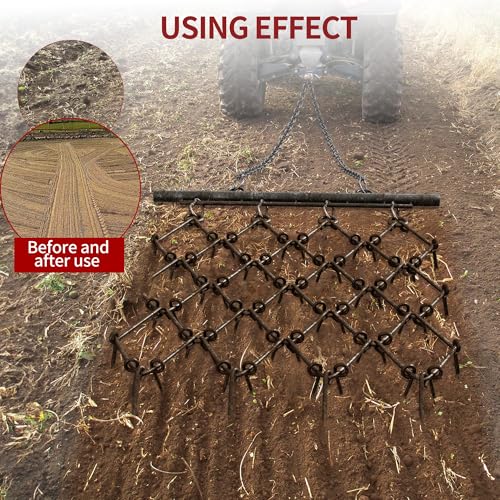 YITAMOTOR Heavy Duty 4FT x 4FT Chain Harrow, Drag Harrow with 3/8" Tines | for ATV, UTV, Tractors for Soil Leveling, Pastures, Seeding, Breaking up Soil, 60 M2Si Steel (85.7 LBS) - size: 4' W x 4' H
