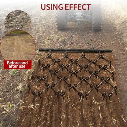 YITAMOTOR Heavy Duty 4FT x 4FT Chain Harrow, Drag Harrow with 3/8" Tines | for ATV, UTV, Tractors for Soil Leveling, Pastures, Seeding, Breaking up Soil, 60 M2Si Steel (85.7 LBS) - size: 4' W x 4' H