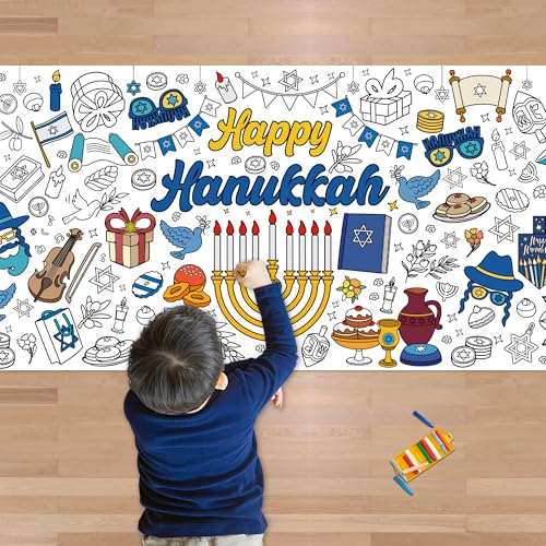 OHOME Hanukkah Giant Coloring Poster/Tablecloth-Hanukkah Decorations - 30 x 72 Inches Jumbo Coloring Banner Kids Crafts Gifts Activities Decor Party Decorations - style: Hanukkah