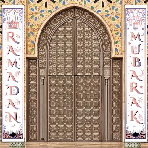 Blulu Ramadan Mubarak Door Banner, Ramadan Porch Sign Banner,Pink Purple - color: Pink Purple