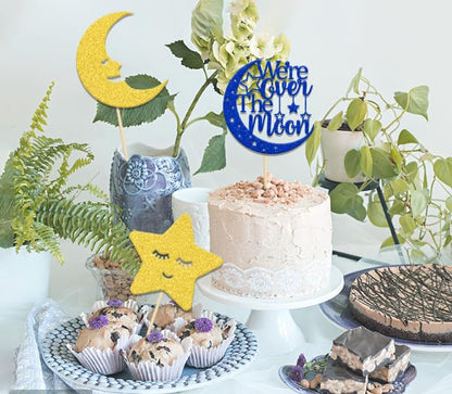 12PCS We're Over The Moon Centerpiece Sticks Star and Moon Baby Shower Party Decorations for Table