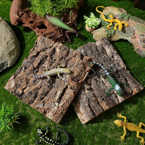 Toyvian Natural Cork Bark Terrarium Background, 4 Pack 6x6inch Reptile Enclosure Decor Panels Climbing Habitat Accent for Gecko Lizard Frog