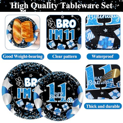 Qyeahkj 100 Pcs 11th Birthday Decorations for Boys Official Teen Supplies Plate Napkin Forks Set Disposable Blue 11th Birthday Tableware Paper Plates Dinnerware for Kids Teenager Favors Serve 25 - style: 11th birthday