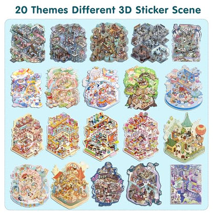 Scene Sticker – 20 Sets of DIY 3D House Scenes Cute Cartoon Stickers Kit for Kids & Adults – Fun Sticker Therapy Activity for Stress Relief, Crafts & Gifts (Black - 20 Set) - color: Black - 20 Set