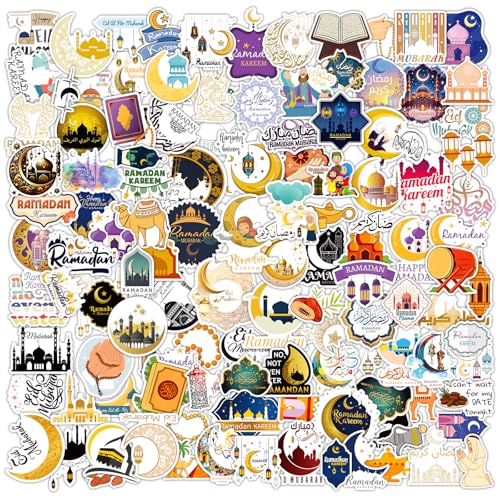 120 Pcs Eid Mubarak Stickers Islamic Ramadan Gifts for Kids Adults, Waterproof Vinyl Stickers Bulk for Ramadan Decorations Gift Bags Water Bottle Laptop Phone - color: Ramadan Stickers