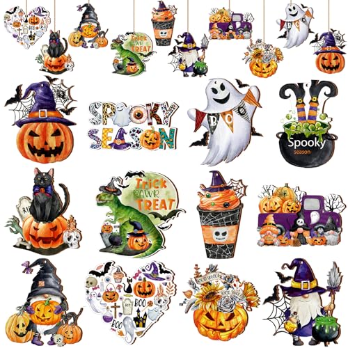 36 Pcs Halloween Wood Ornaments, Spooky Pumpkin Ghost Tree Decor - style: Ghost