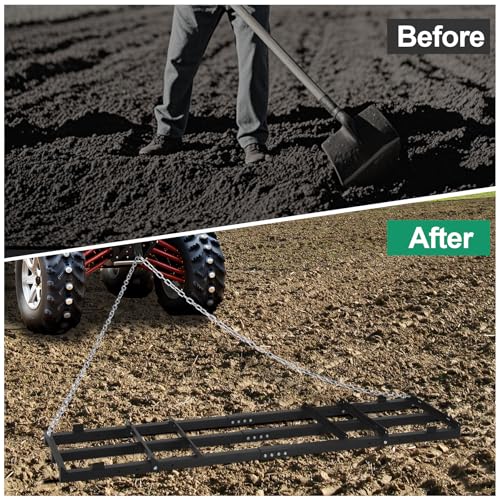 6 FT Drag Harrow Driveway Grader with 5 FT Chain | Tow Behind Lawn Rake for ATV, UTV, Tractor, Mower, Land Leveler for Gravel, Sand, Soil, Hay - size: 6 FT
