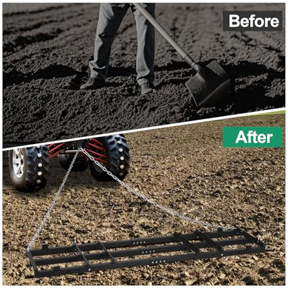 6 FT Drag Harrow Driveway Grader with 5 FT Chain | Tow Behind Lawn Rake for ATV, UTV, Tractor, Mower, Land Leveler for Gravel, Sand, Soil, Hay - size: 6 FT