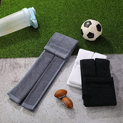 Moukeren 6 Pcs Football Towel Cotton Quarterback Football Field Hand Towel with Hook and Loop Fastener for Sports Football Golf Gym Accessories(Black, White, Gray) - color: Black, White, Gray