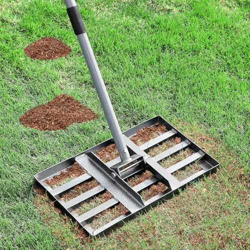 REAPALOT Lawn Leveling Rake, Lawn Leveler with Stainless Steel Long Handle, Heavy Duty Yard Level Tool for Leveling Soil, Sand Or Dirt Surfaces, Gardening Gloves Gift Included (17x10in)