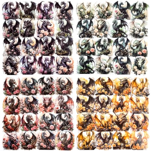80 Pcs Gothic Aesthetic Dragon Rose Stickers for Scrapbooking – Large Dark Fantasy Vintage Mythical Creature Clear Decals for Journals, Planners, Goth Crafts - color: Dragon