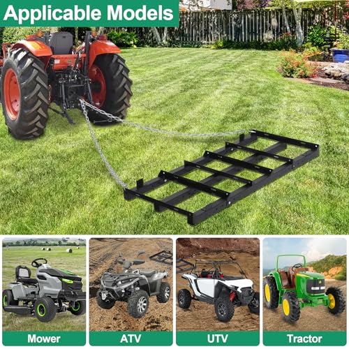 Drag Harrow Driveway Grader 4 FT with 4 FT Chain | Driveway Drag for Gravel, Tow Behind Lawn Rake for ATV, UTV, Tractor, Land Leveler for Gravel, Sand, Soil - size: 4 FT