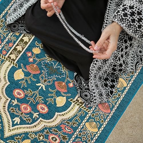 Muslim Prayer Rug, Soft Plush Thin Islamic Prayer Mat, Travel Janamaz, Sajada Tassel Praying Carpet, Ramadan Eid Hajj Gift - color: Green