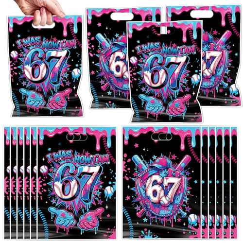 Falueqg 6 7 Party Favor Bags - 50 Pcs I Was 6 Now I'm 7 Gift Bags Six Seven Meme Goodie Candy Bag Funny Baseball 7th Themed Party Supplies for Seven Years Old Birthday Decorations - color: 6 7 Birthday