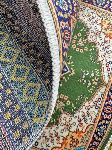 Portable Islamic Prayer Small Mat Classic Pattern Muslim Prayer Rug Small Rug Foldable Salah Carpet Mat with Tassel - color: Green