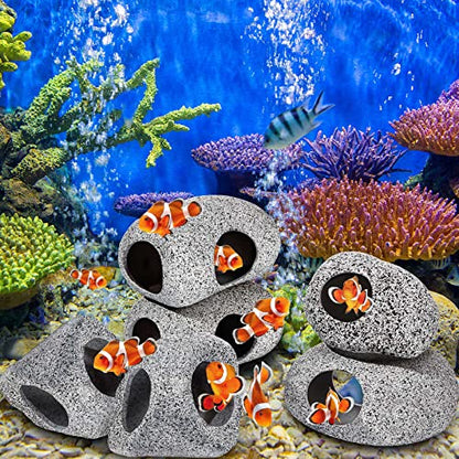 6 Pieces Aquarium Decoration Rock Caves Stackable Ceramic Fish Tank Hideout Cave Stone Ornaments Hideaway for Betta Shrimp Cichlid Hiding Breeding Spawning Decor