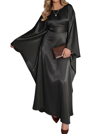 Bsubseach Women Plus Size Kaftan Dresses Moo Moos for Women Swimsuit Cover Up Swimwear Batwing Satin Caftan Beach Dress - color: Black