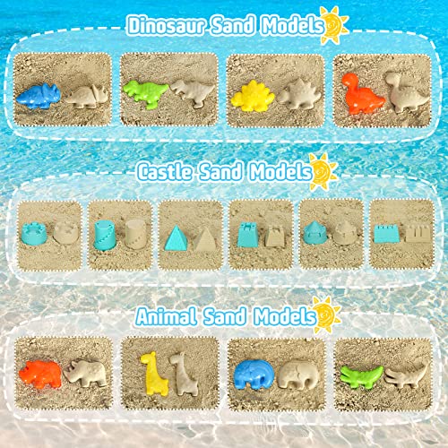 FUSPWEAO Beach Toys with Dump Truck, Collapsible Bucket for Kids Ages 3-12 | Dinosaur Sand Play Set with Sand Molds, Travel Mesh Bag for Sandbox, Backyard, Summer Beach Games, Multi-Scene Outdoor Fun