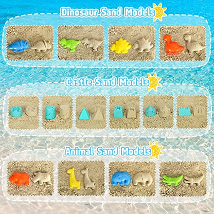 FUSPWEAO Beach Toys with Dump Truck, Collapsible Bucket for Kids Ages 3-12 | Dinosaur Sand Play Set with Sand Molds, Travel Mesh Bag for Sandbox, Backyard, Summer Beach Games, Multi-Scene Outdoor Fun