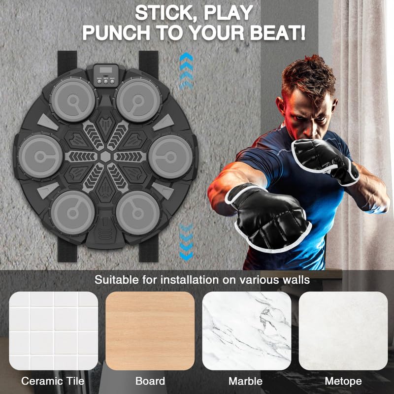 Music Boxing Machine Sport Toys for Kids and Adults,Wall Mounted Bluetooth Smart Punching Target,Training Pad Toy with Boxing Glove,Ideas Toys for Boys Girls Kids 3 4 5 6 7 8 9 10 11 12+ Years Old - color: Black M