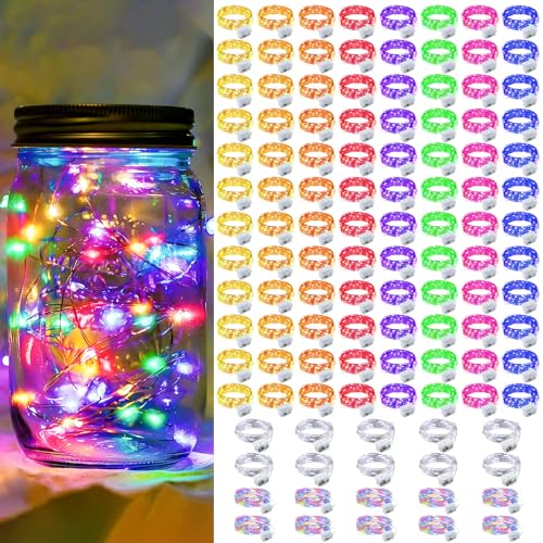 100 Pack Fairy Lights 7Ft 20 LED Twinkle String Lights Battery Operated Waterproof Firefly Starry for Mason Jar Party Wedding Christmas Valentines Day,10-Colors - color: Mixed-Color, size: 100
