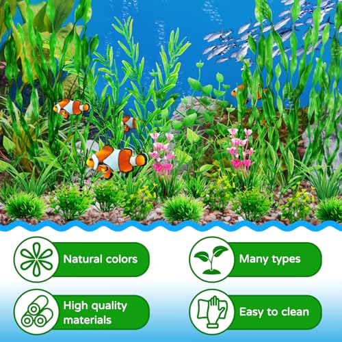 QUOZUO Green Fish Tank Decor Aquarium Plants, 25pcs Fish Tank Decorations Plants, Fish Tank Accessories, Aquarium Decor Artificial Plants, Small to Large
