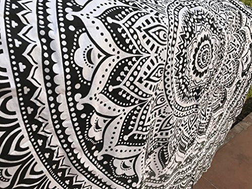 raajsee Grey Black Ombre Round Beach Tapestry Hippie/Boho Beach Blanket Roundie/Indian Cotton Throw Bohemian Round Table Cloth/Yoga Mat Meditation Picnic Rugs 69 inch Circle - color: Grey Black, size: 5 feet 10 inches (Round)