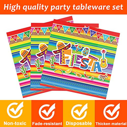 96 Pieces Fiesta Party Decorations Mexican Plates Tableware Set for De Mayo Party Decorations Supplies Mexican Themed Paper Dessert Plates Napkins Forks for 24 Guests Birthday Party Favors - style: Mexican Fiesta
