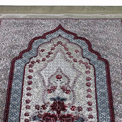 Modefa Turkish Islamic Velvet Prayer Rug - Prayer Mat Carpet for Men and Women - Traditional Muslim Janamaz Sajada - Ramadan or Eid Gift - with Car Hanger - Luxury Winter Rose (Blue/Red) - color: Blue / Red