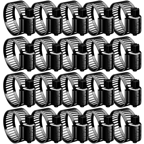 BOTTEN 20pcs Black Hose Clamp,9/16"- 1-1/16"(14-27mm)304 Hose Clamps Stainless Steel Adjustable Worm Gear Hose Clamps Assortment Kit,radiator hose clamps fuel line clamps - size: 9/16''–1-1/16''