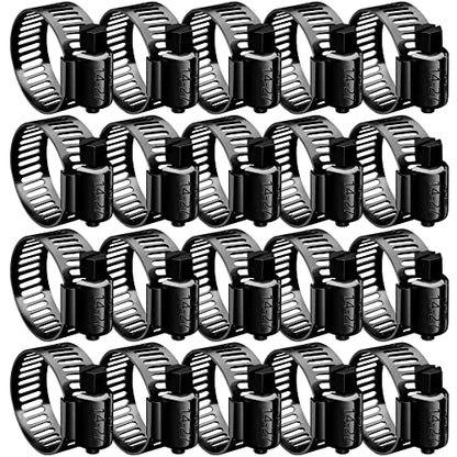 BOTTEN 20pcs Black Hose Clamp,9/16"- 1-1/16"(14-27mm)304 Hose Clamps Stainless Steel Adjustable Worm Gear Hose Clamps Assortment Kit,radiator hose clamps fuel line clamps - size: 9/16''–1-1/16''
