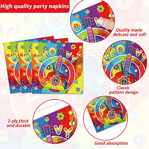 96 PCS 60’s Party Hippie Tableware Set Groovy Plates Napkins 60s Hippie Themed Decorations Peace Love Tie Dye Style 70s Disposable Paper Tableware Birthday Party Supplies Favor for 24 Guests - style: 60s Hippie