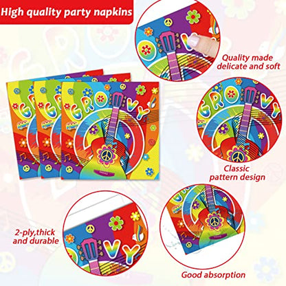 96 PCS 60’s Party Hippie Tableware Set Groovy Plates Napkins 60s Hippie Themed Decorations Peace Love Tie Dye Style 70s Disposable Paper Tableware Birthday Party Supplies Favor for 24 Guests - style: 60s Hippie