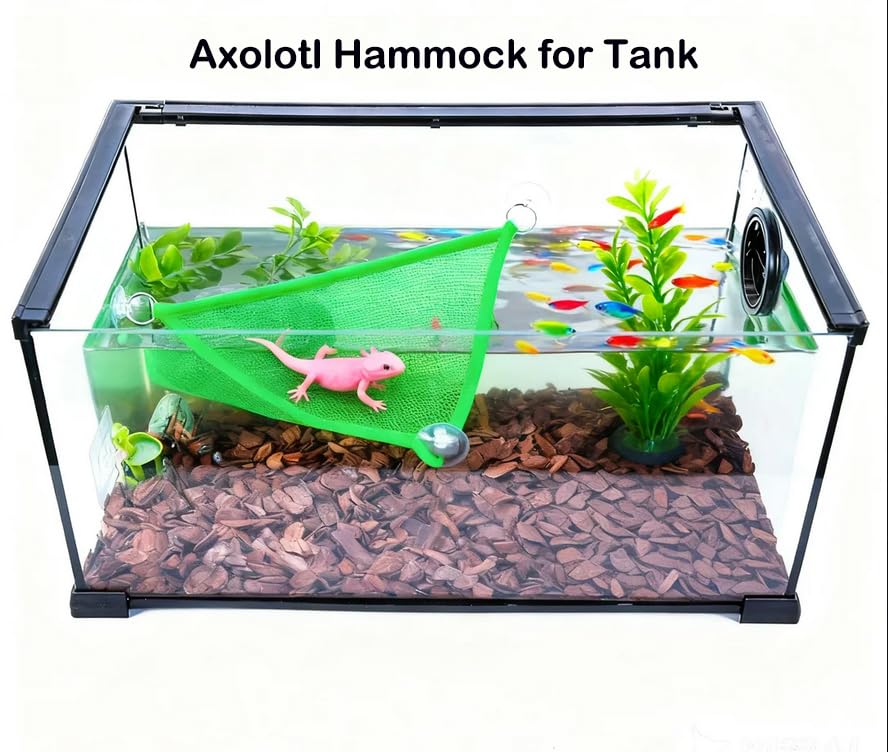 Size L 10-Piece Axolotl Habitat Enrichment Set with Hammock, Hideout, Floating Ball, Float Net, Rings, Nylon Mesh, Suction Cup for Fish Tank - size: L