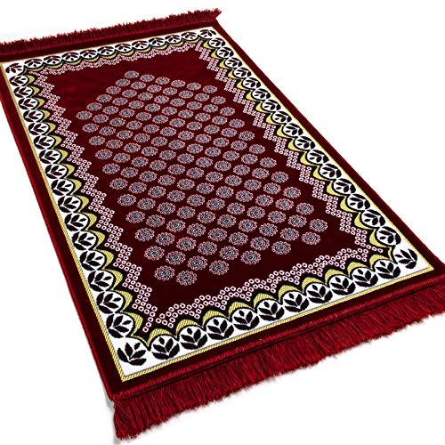 Modefa Turkish Islamic Prayer Rug - Thin & Lightweight Velvet Praying Carpet - Soft Muslim Praying Mat Janamaz - Ramadan or Eid Gift for Men & Women - with Car Hanger - Vined Arch (Daisy Red) - color: Daisy Red