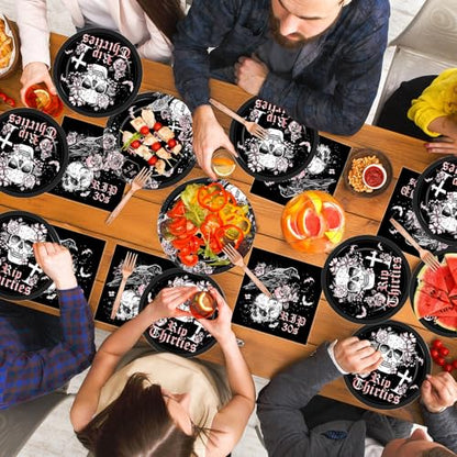 Qyeahkj 100 Pcs 40th Birthday Party Supplies Death to My 30s Paper Plates and Napkins Set Black Rose Gold Rip to My 30s Disposable Tableware Decorations for Women Thirties Funeral Youth Serve 25 Guest - style: 40th Birthday
