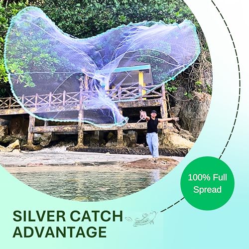 Cast Net for Bait Fishing, Chain Bottom - size: 8' Radius | 1" Mesh