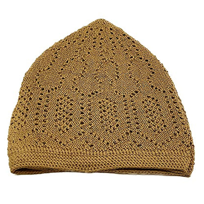 Modefa Turkish Islamic Kufi Takke - Cotton Blend Knit Cap - One Size Fits Most Skullie Beanie Taqiyah - Prayer Cap Muslim Men - color: Camel Beige