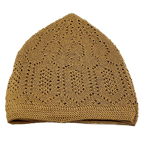Modefa Turkish Islamic Kufi Takke - Cotton Blend Knit Cap - One Size Fits Most Skullie Beanie Taqiyah - Prayer Cap Muslim Men - color: Camel Beige