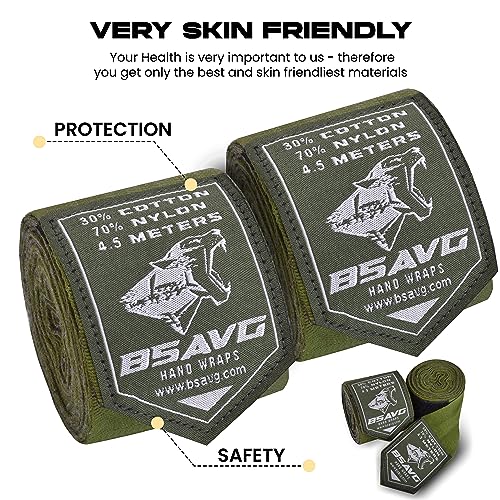 BeSAVAGE Hand Wraps 180 Inch Elastic Boxing Bandages with Knuckle Guards for Muay Thai, MMA, Kickboxing, Martial Arts, Punching Bag Training - Wrist & Knuckle Protection for Men, Women, Youth