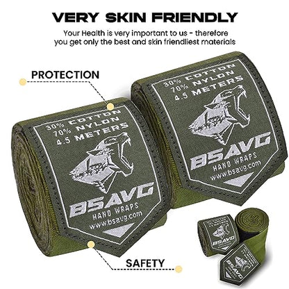 BeSAVAGE Hand Wraps 180 Inch Elastic Boxing Bandages with Knuckle Guards for Muay Thai, MMA, Kickboxing, Martial Arts, Punching Bag Training - Wrist & Knuckle Protection for Men, Women, Youth