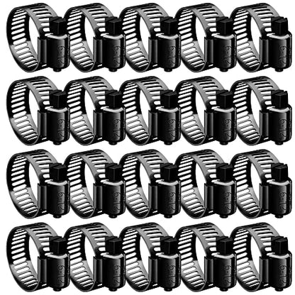 BOTTEN 20pcs Black Hose Clamp,1/4"-7/16"(6-12mm)304 Hose Clamps Stainless Steel Adjustable Worm Gear Hose Clamps Assortment Kit,radiator hose clamps fuel line clamps - size: 1/4''–7/16''